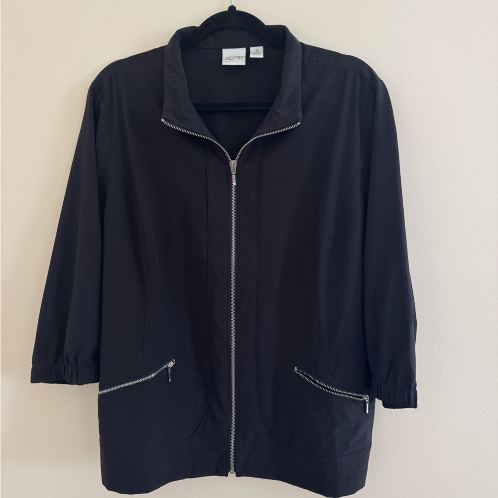 Zenergy by Chico’s women’s 3/4 sleeve black jacket with zip pockets size 3 EUC